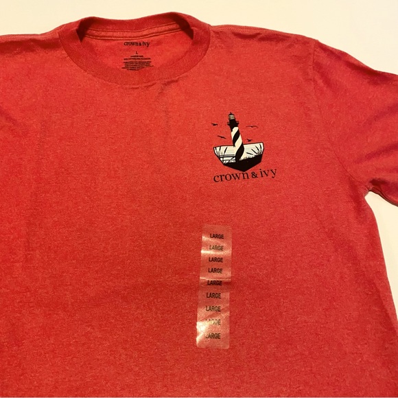 NEW! CROWN & IVY OUTER BANKS NC BEACH LIGHTHOUSE SUNSET RED LONG SLEEVE TEE SZ L - Picture 7 of 8